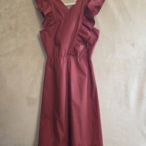 Vero Moda Burgundy Ruffle V-Neck Midi Dress